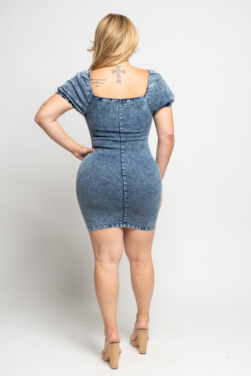 Plus Size Bodycon Denim Bustier Front Zip Midi Dress