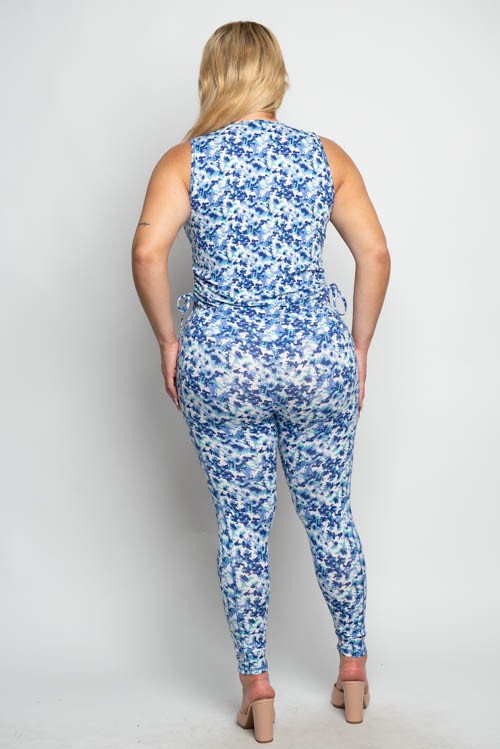 Plus Size Floral Print Ruched Tank Top and Legging Set