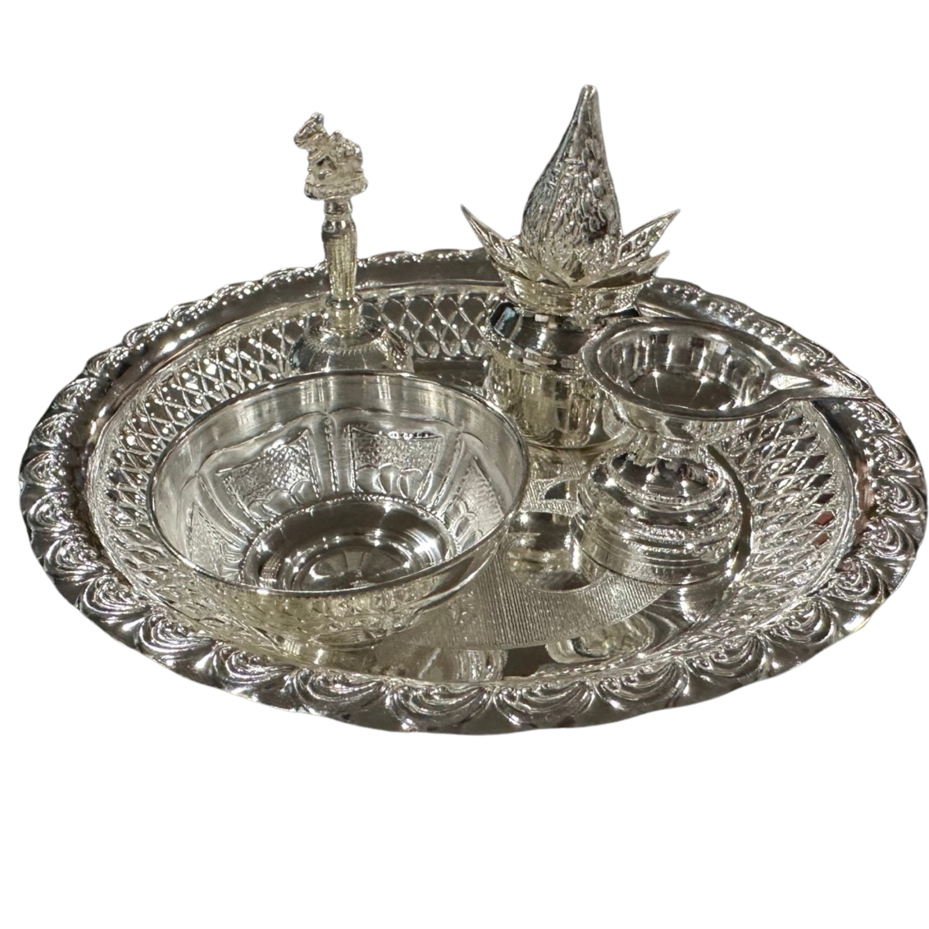 925 Sterling Silver 6.0 inch Small Puja Set- 6.0