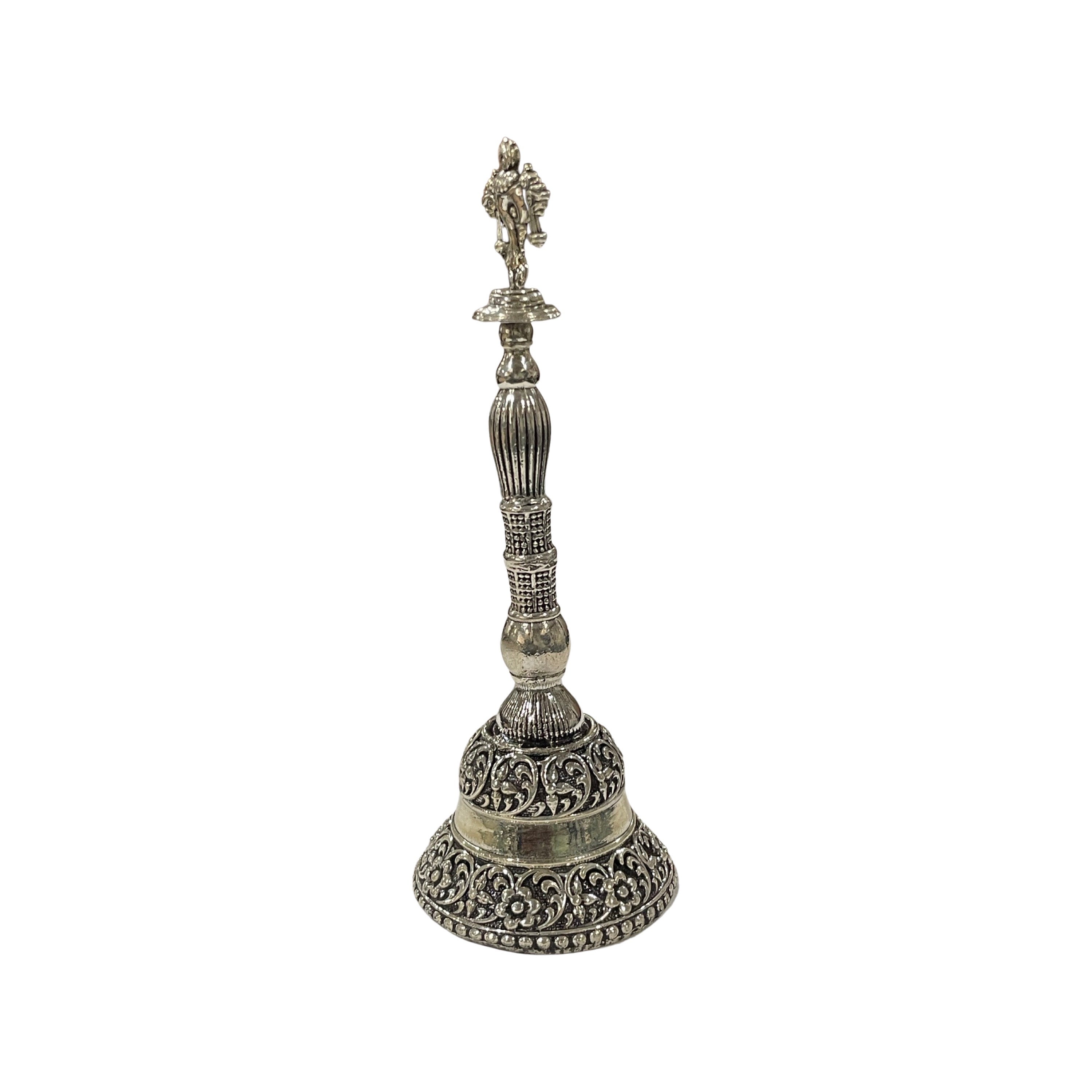 925 Sterling Silver Hallmarked Antique Style Balaji Shankh Handle Puja Bell