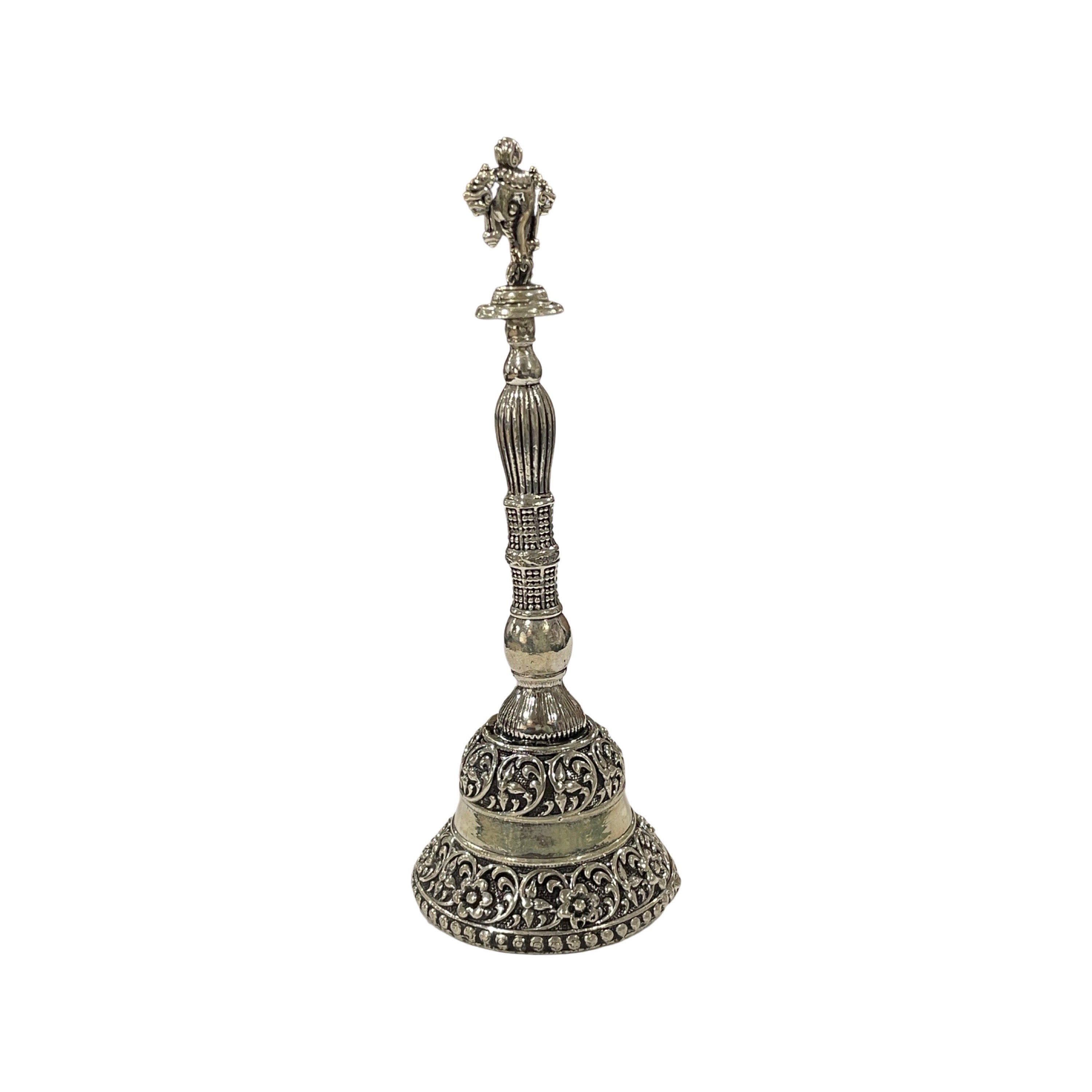 925 Sterling Silver Hallmarked Antique Style Balaji Shankh Handle Puja Bell