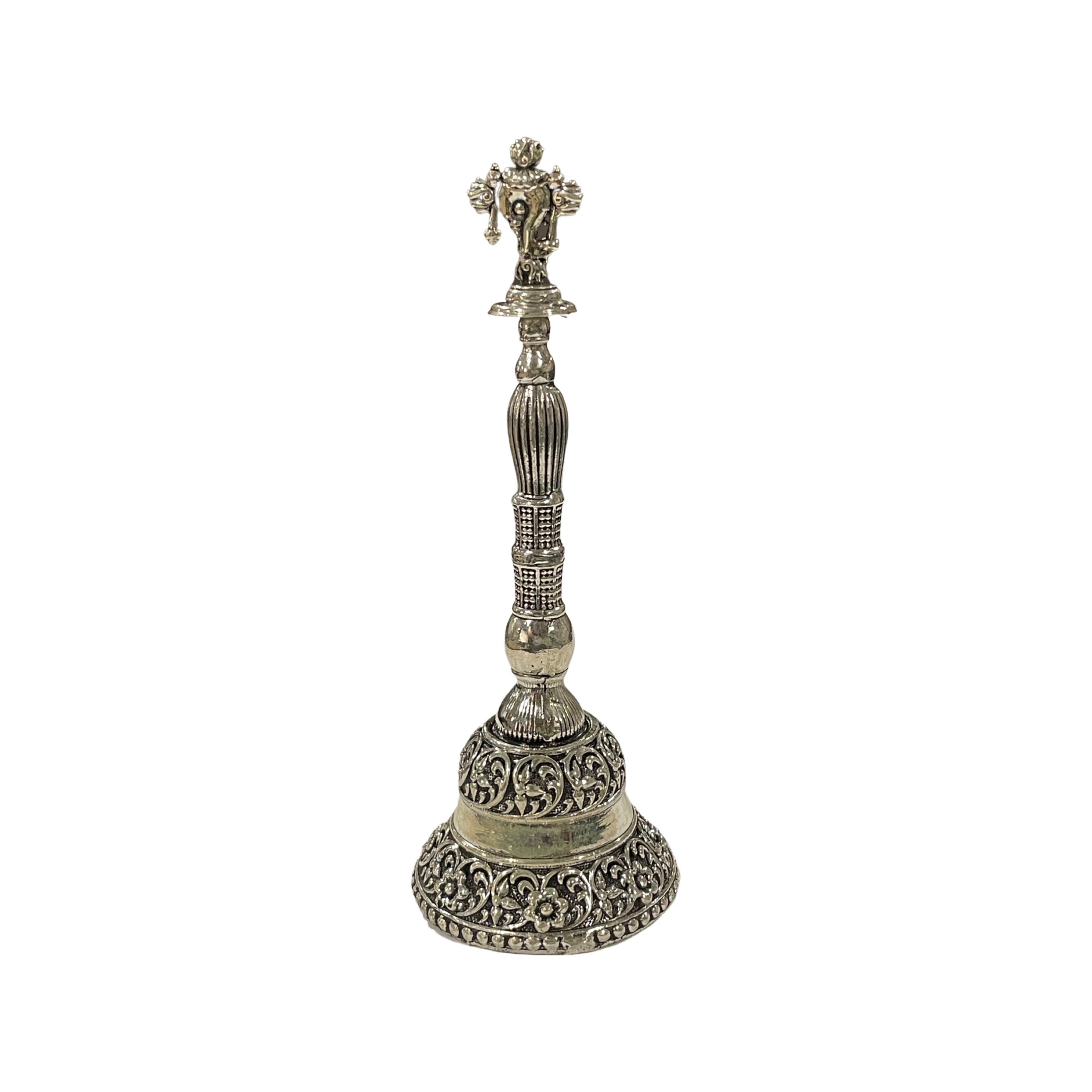 925 Sterling Silver Hallmarked Antique Style Balaji Shankh Handle Puja Bell