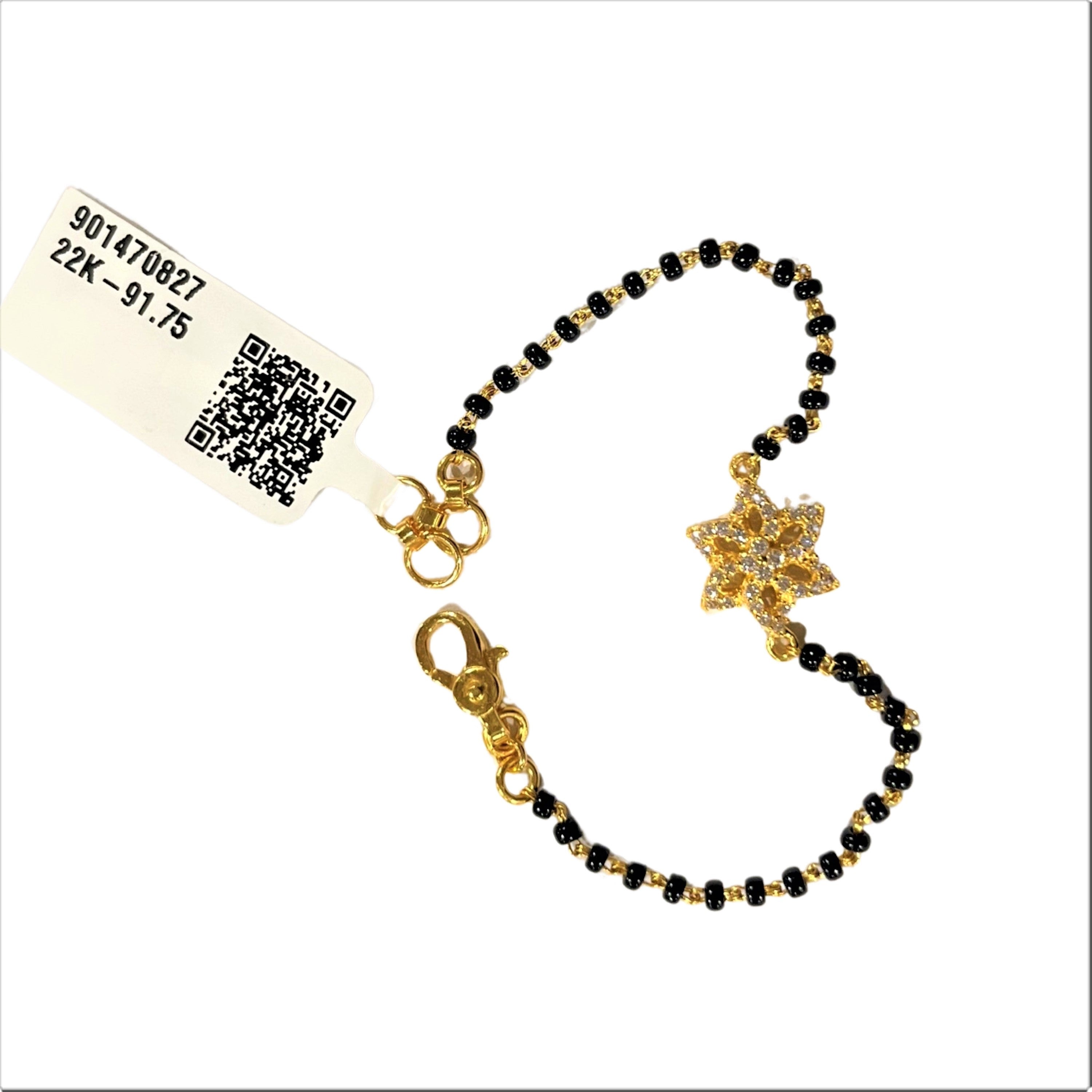 916 Twenty Two Karat (22K) Gold Black Beads Kids 5.5-inch Najariya - Style#08