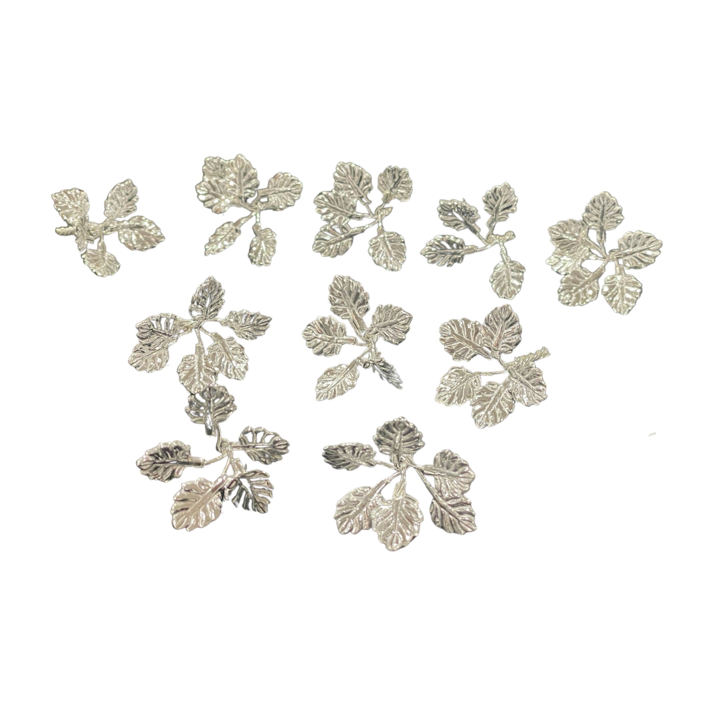 750 Silver Religious Tulsi / Basil Leaves (Set of 10 branches) Set - Style#03