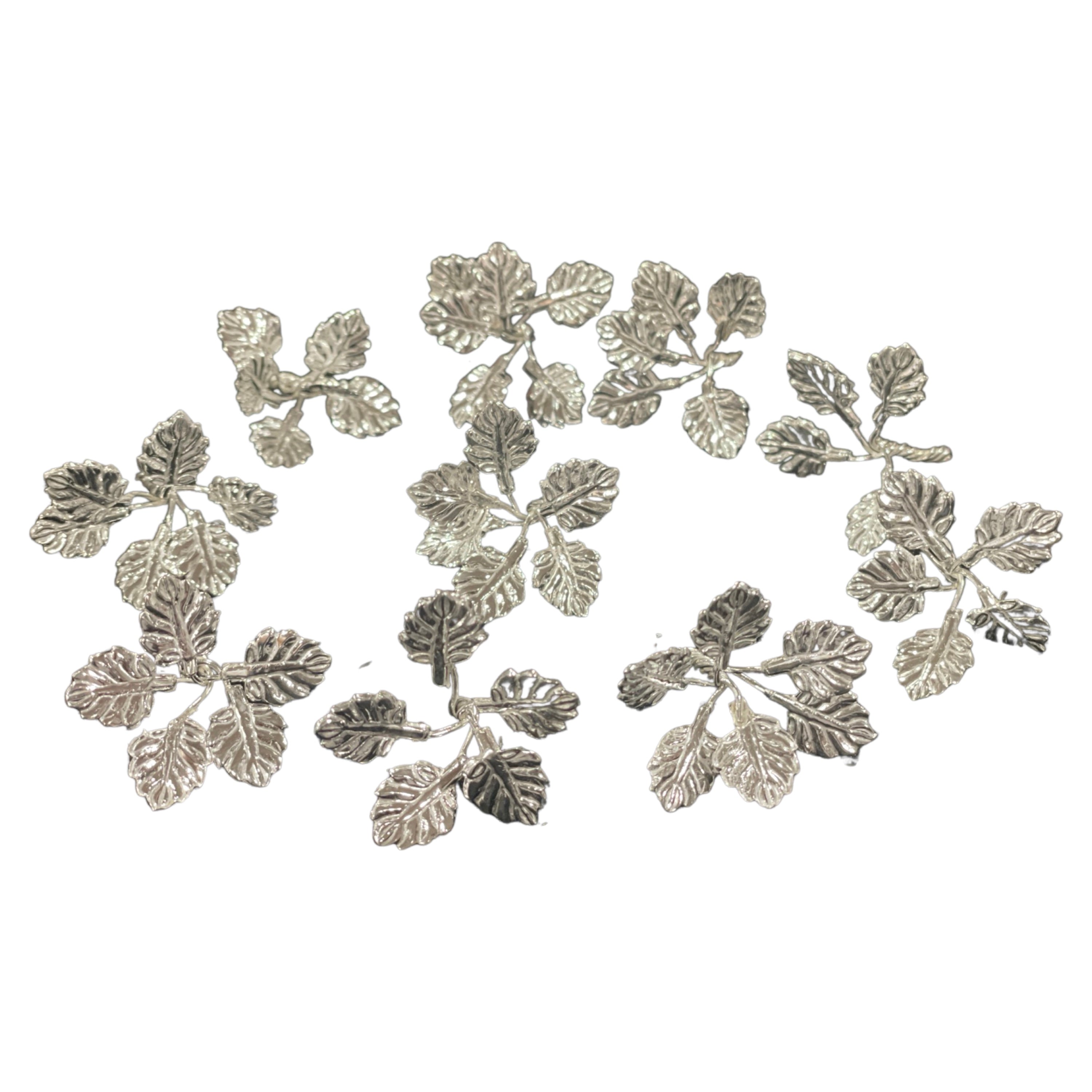 750 Silver Religious Tulsi / Basil Leaves (Set of 10 branches) Set - Style#03