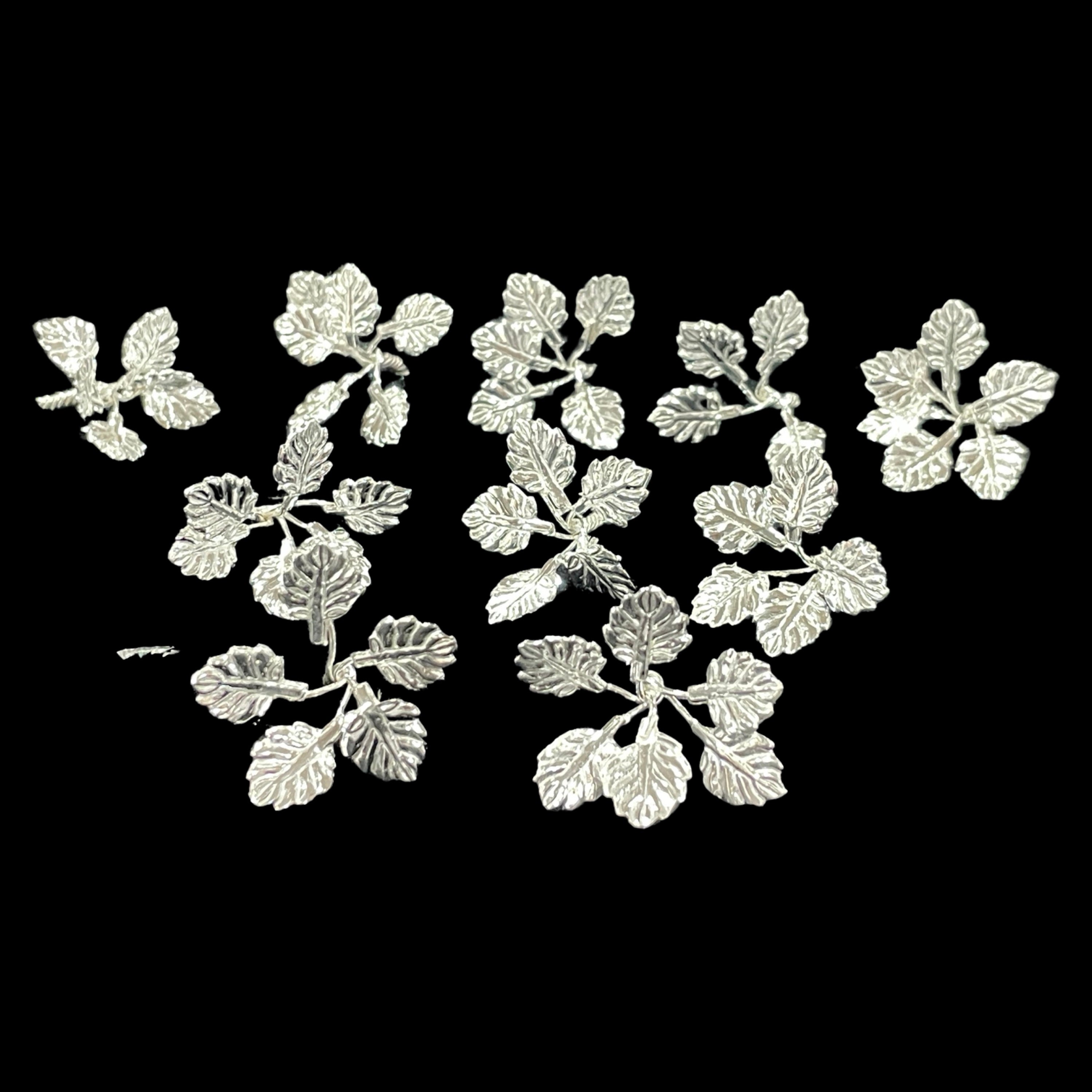 750 Silver Religious Tulsi / Basil Leaves (Set of 10 branches) Set - Style#03