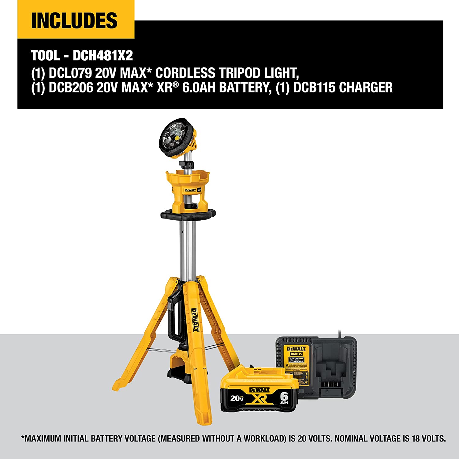 DeWalt DCL079R1 20V MAX Cordless Tripod Light Kit, New