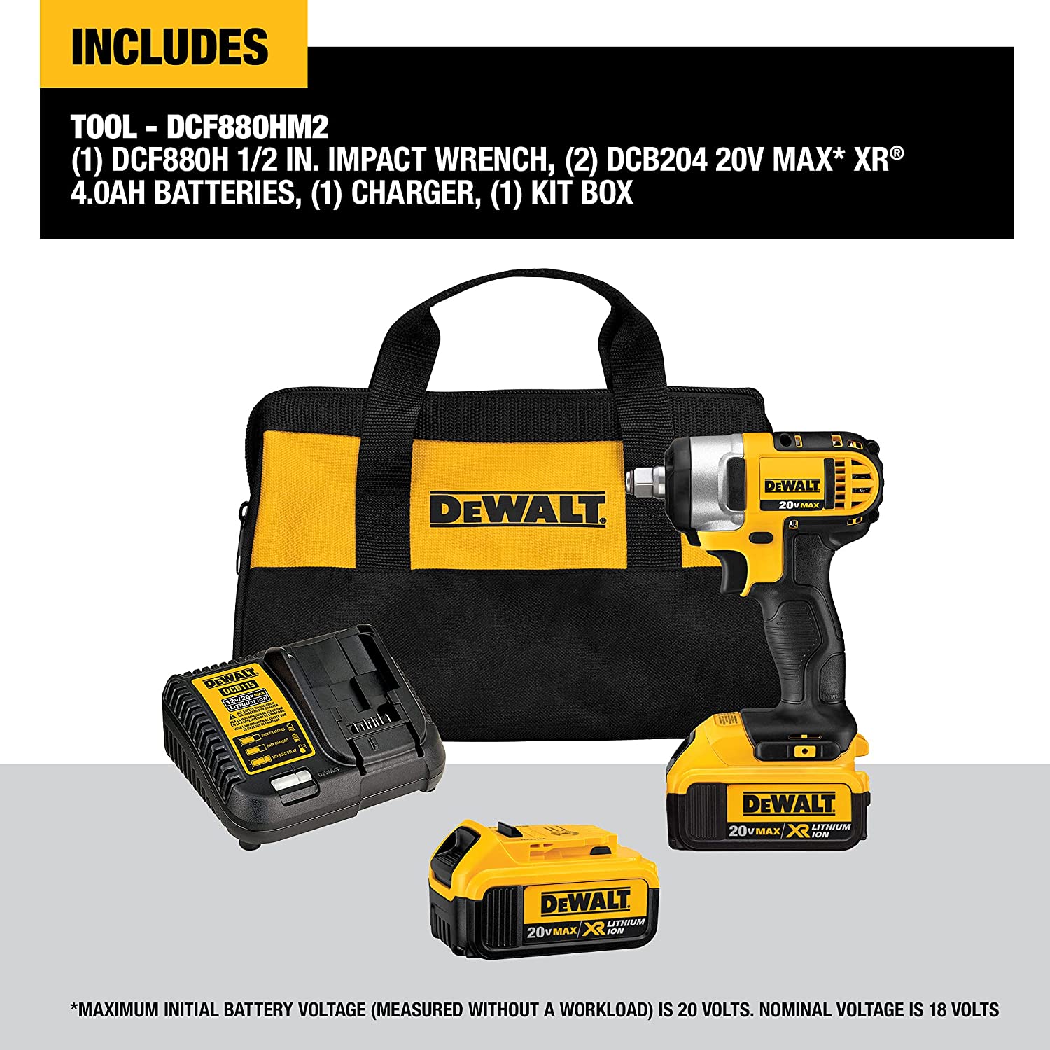 DeWALT DCF880HM2 20V MAX 1/2 In. Impact Wrench Kit, New