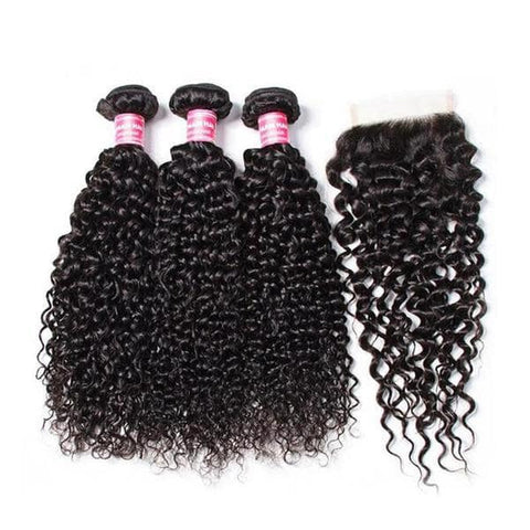 Brazilian Virgin Curly Hair 3 Bundles With 4x4 Lace Closure