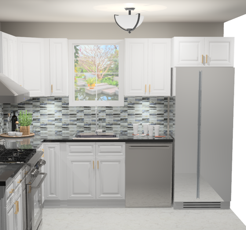 10x10 L-Shape Kitchen Layout Design - Park Avenue White Cabinets