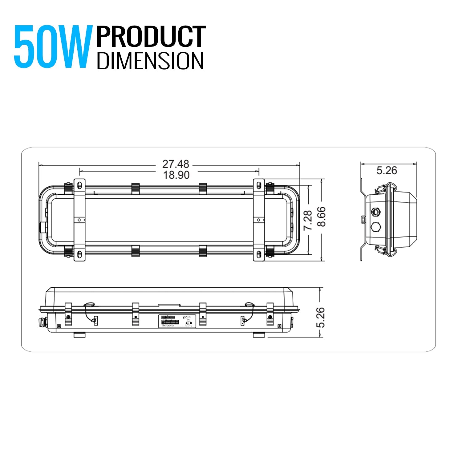 50 Watt 4FT LED Explosion Proof Vapor Proof Light, R Series, Dimmable, 5000K, 7000LM, AC100-277V, IP66, Ideal for Oil & Gas Refineries, Drilling Rigs, Petrochemical Facilities