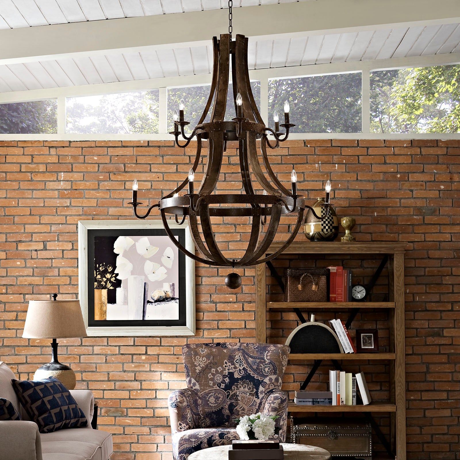 25W Trebuchet Modern Vintage Chandelier - Brown - Wood & Metal