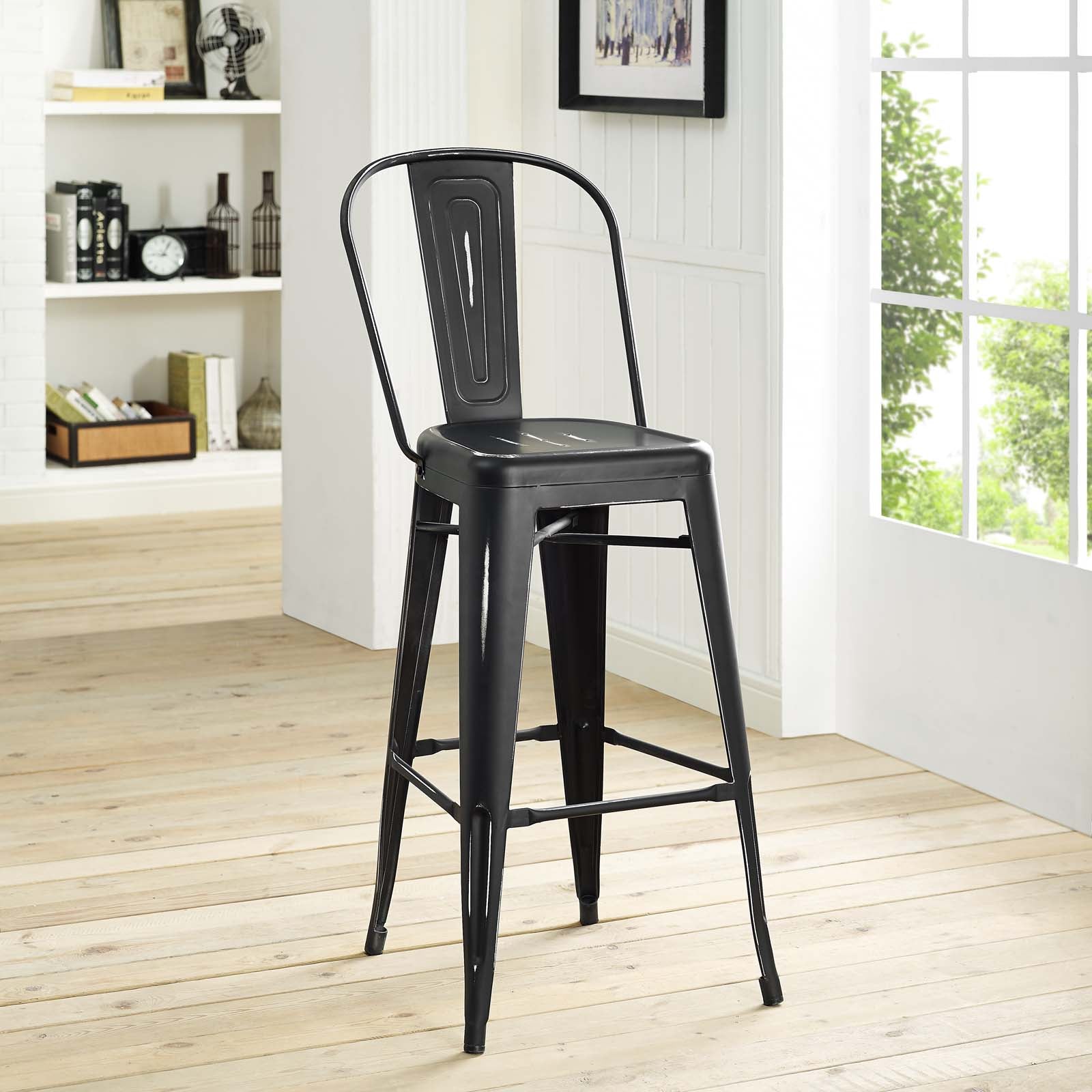 Industrial Promenade Metal Bistro Side Bar Stool With Arms - Farmhouse Bar Chairs