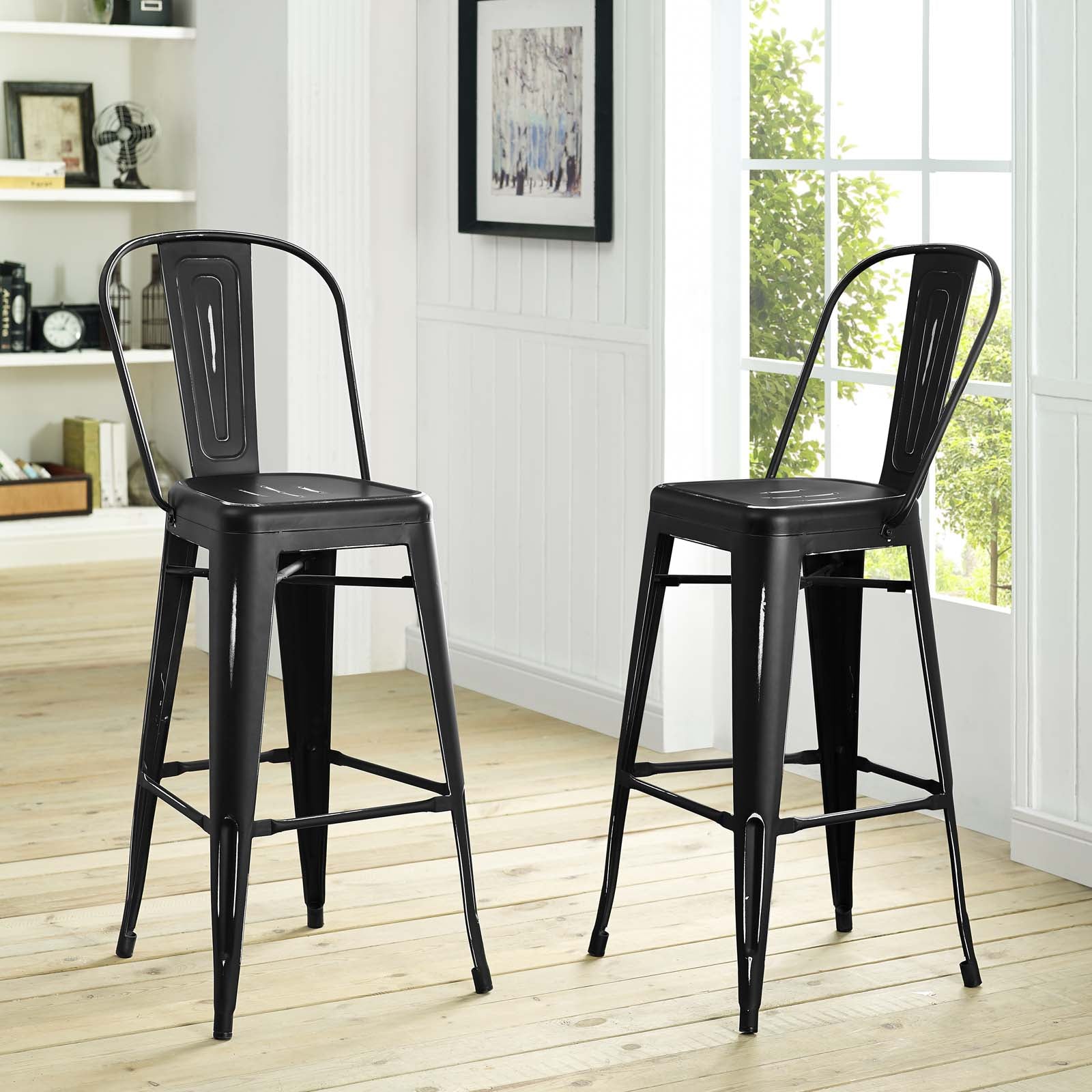 Industrial Promenade Metal Bistro Side Bar Stool With Arms - Farmhouse Bar Chairs