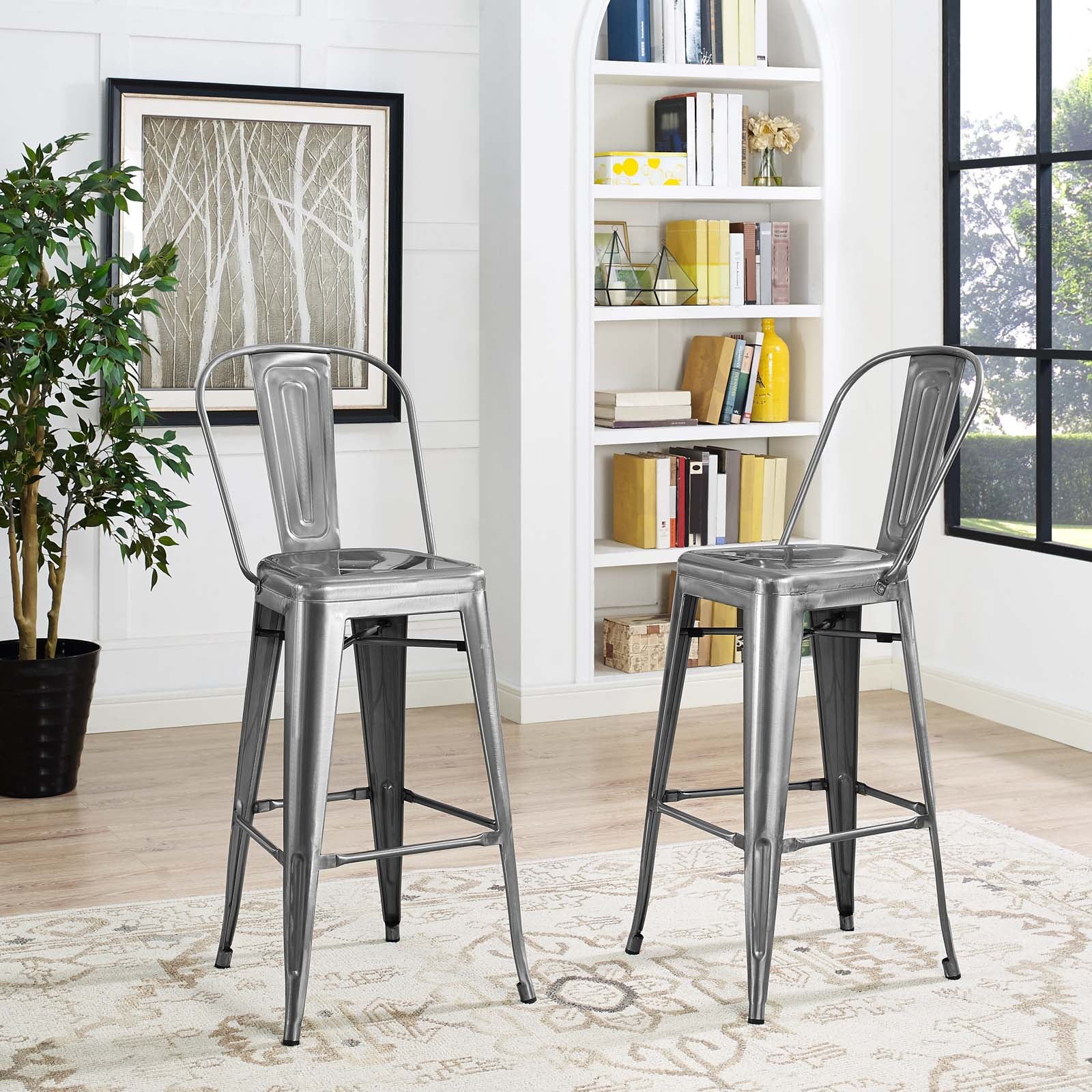 Industrial Promenade Metal Bistro Side Bar Stool With Arms - Farmhouse Bar Chairs