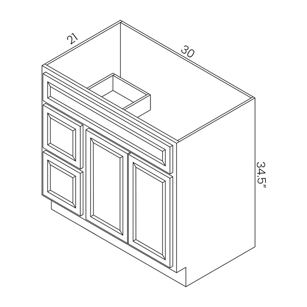 30 Inch Wide Sink Base Vanity W/LH - White Shaker - 30