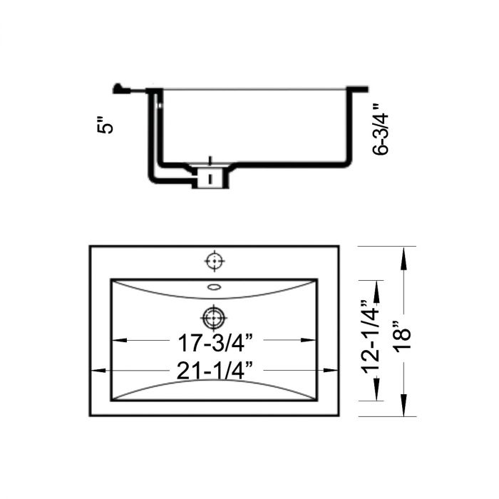 Ledge - Rectangular Drop-In Bathroom Vanity Sink, 21-1/4