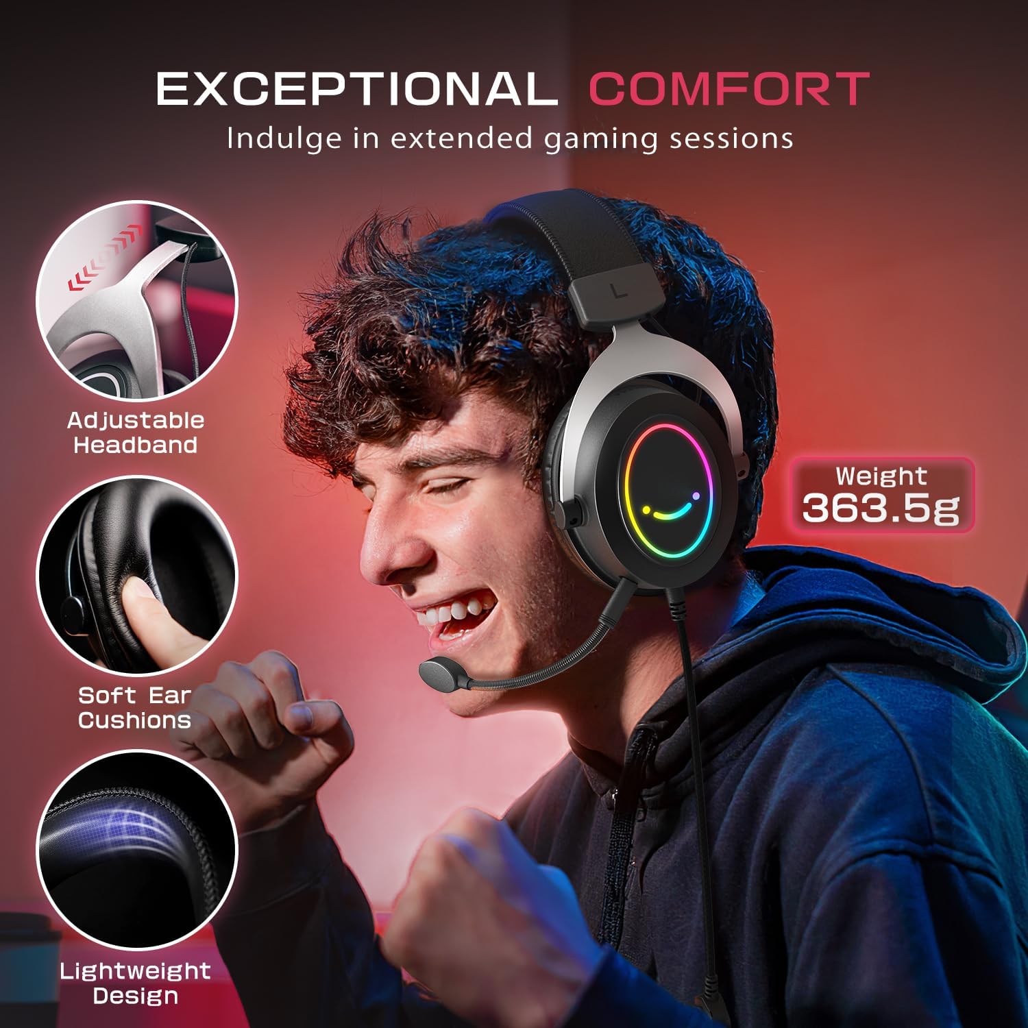 FIFINE AmpliGame H3 RGB Headset with 3.5mm TRRS Jack for PS4/5, Xbox, Switch, In-line Volume & Mute Control
