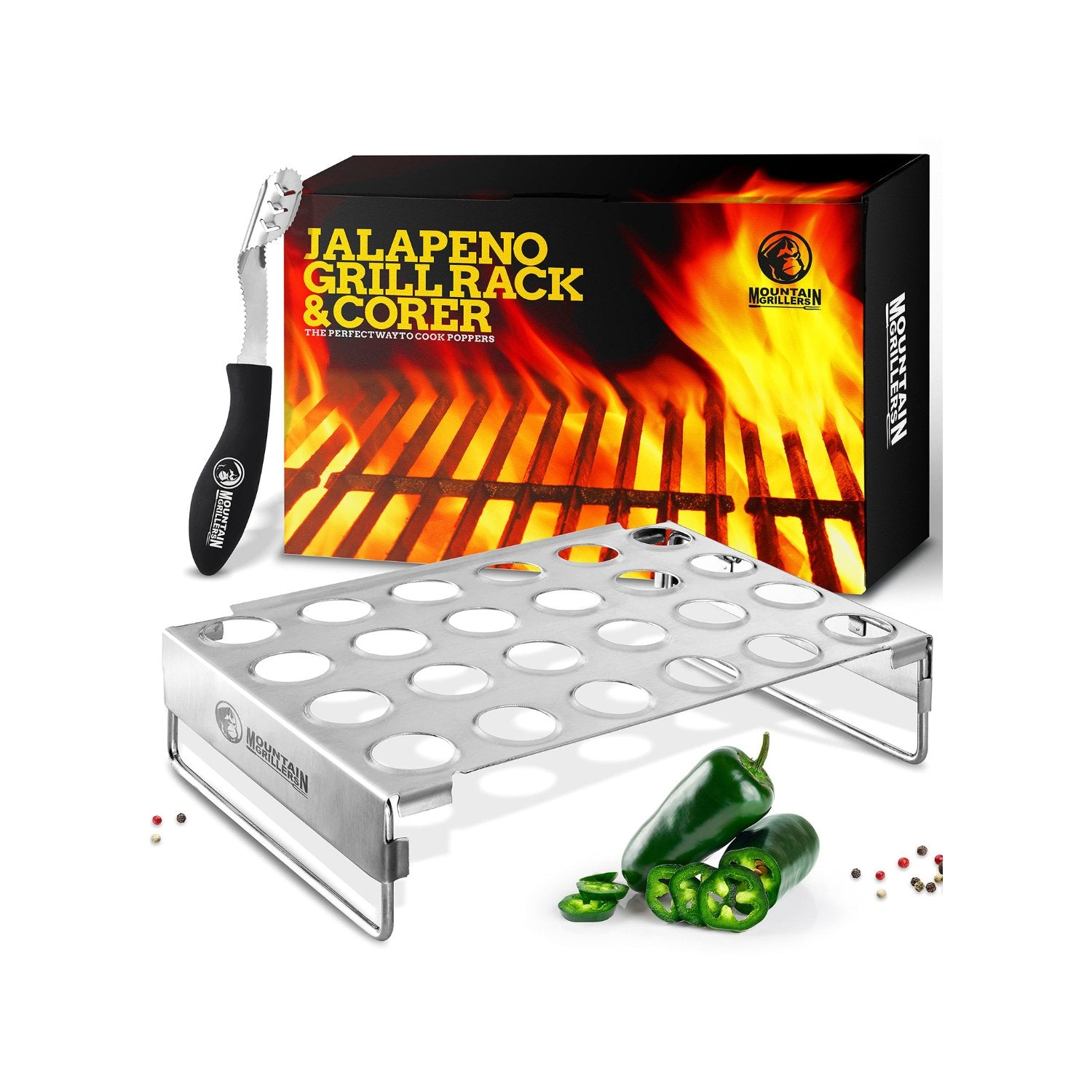 Jalapeno Pers Holder For Grill With Corer  Large 24 Hole Pepper Rack