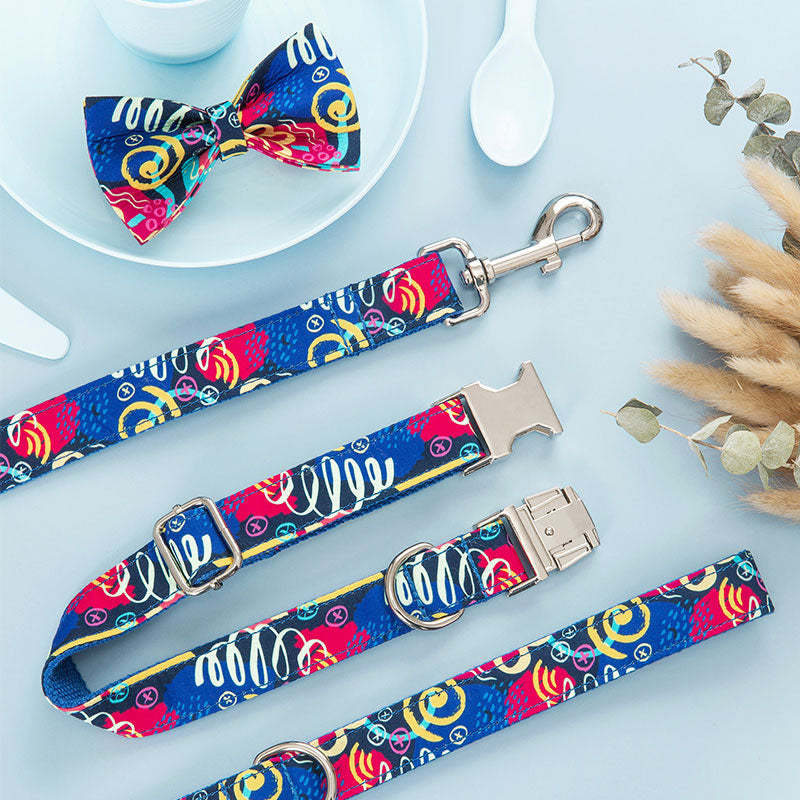 Conjunto de collar y correa para perro con pajarita