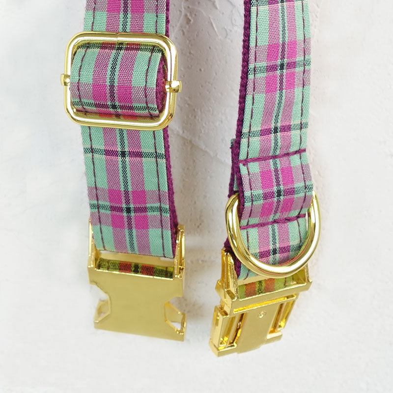 mint purple plaid dog collar personalized