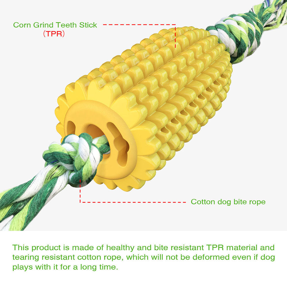 PETDURO Dog Chew Toys Corn Shaped Dental Teething Toy Rubber with Rope