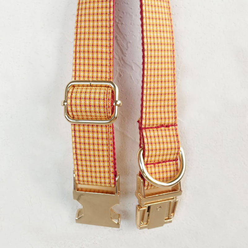 red yellow plaid dog collar customized
