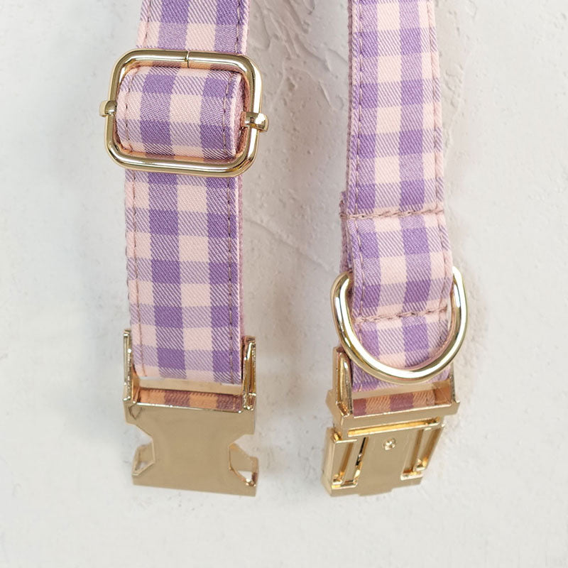pink plaid custom dog collar