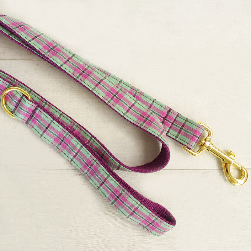 mint purple plaid dog leash