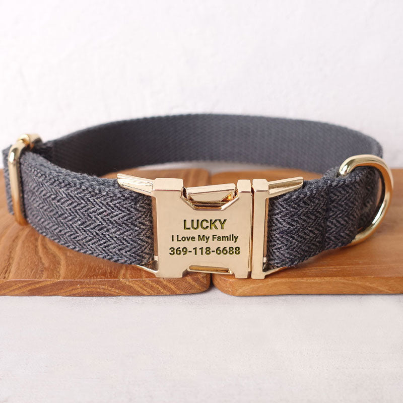elegante collar de perro de tweed gris