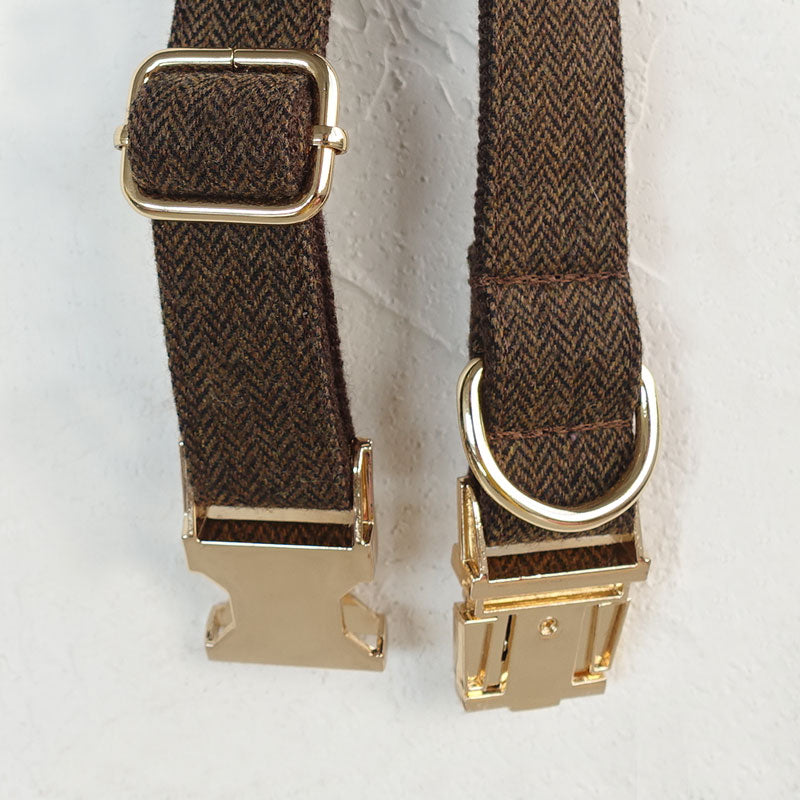 dark brown tweed dog collar personalized