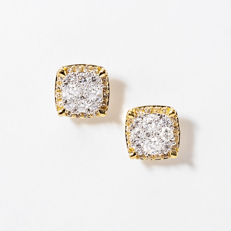 Diamond Cluster Stud Earrings in 14K Yellow and White Gold (1.00 ct tw)