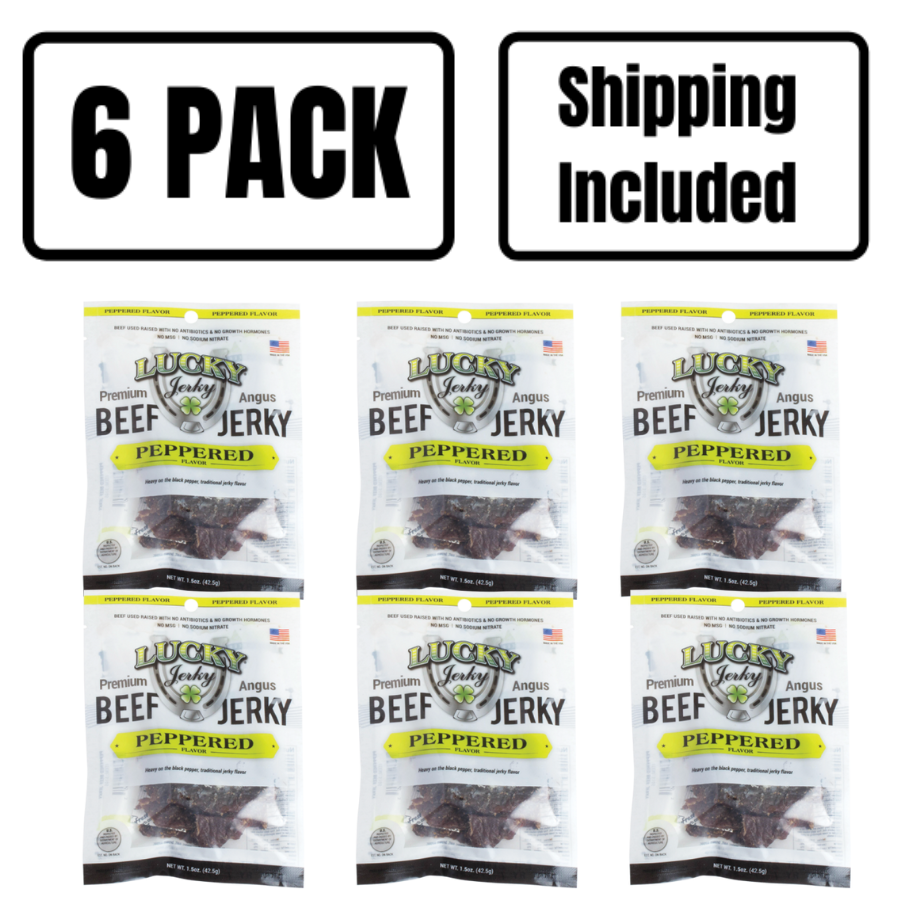 Black Pepper Beef Jerky | 1.5 oz. Bag | Savory, Robust Pepper Flavor | All Natural | Tender Jerky | Hand Selected Cattle | Expertly Cut, Trimmed, & Seasoned | Nebraska Jerky | Lean, All Natural Angus Beef | 6 Pack | Shipping Included