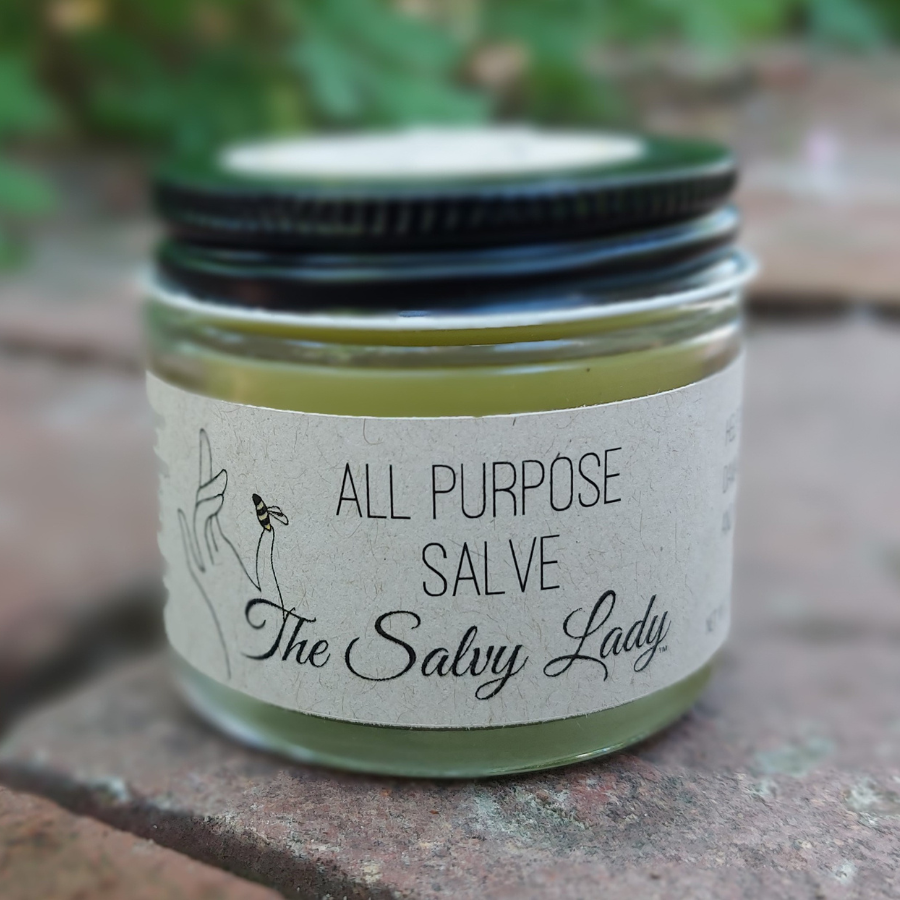 All Purpose Salve | 2 oz. Jar | The Salvy Lady | Naturally Healing Skin Balm | Enriched with Lavender and Vitamin E Oils | Made with Local Beeswax | Soothes Irritated Skin | Made in Omaha, Nebraska | Packed with Essential Vitamins and Minerals