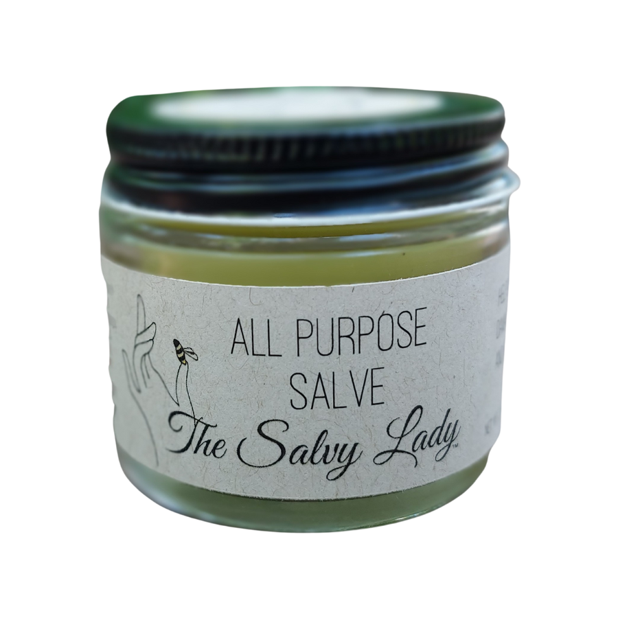 All Purpose Salve | 2 oz. Jar | The Salvy Lady | Naturally Healing Skin Balm | Enriched with Lavender and Vitamin E Oils | Made with Local Beeswax | Soothes Irritated Skin | Made in Omaha, Nebraska | Packed with Essential Vitamins and Minerals