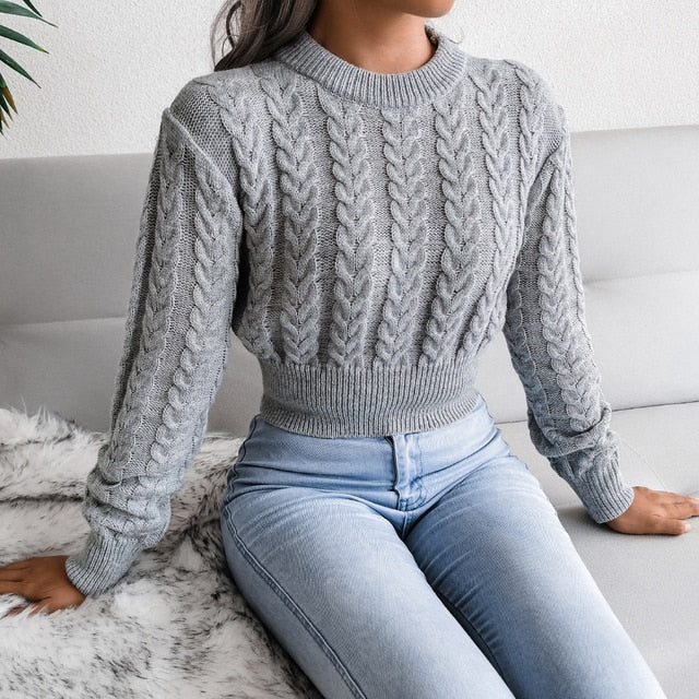 Elegant Knitted Long Sleeve Pullover Sweater