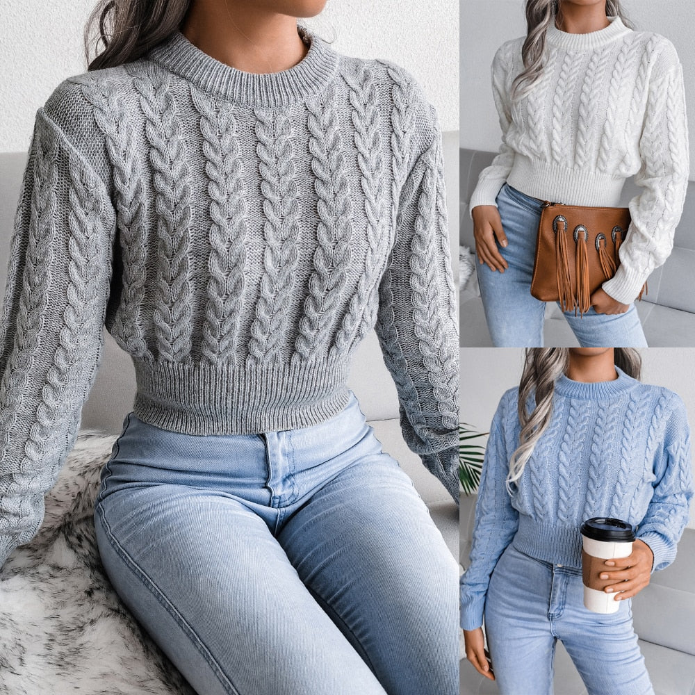 Elegant Knitted Long Sleeve Pullover Sweater