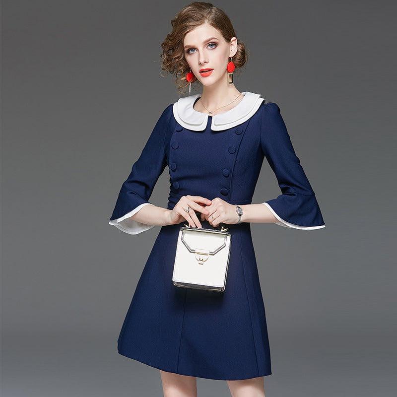 High-End Peter Pan Collar Med Length Dress