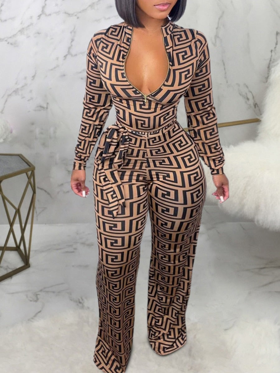 Classy 1 Piece Plus Size Deep V Loose Geometric Outfit