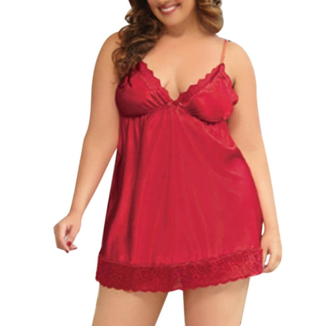 Plus Size Lace Satin Sleeveless Babydoll Lingerie