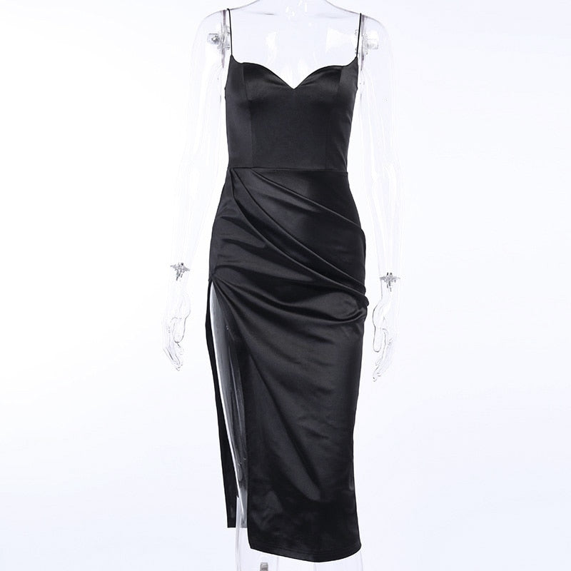 Silk Elegant V-Neck Sleeveless Split Knee-Length Dress