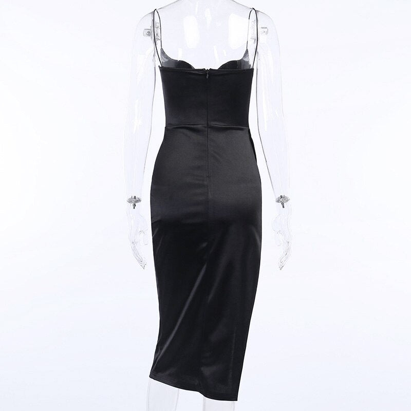 Silk Elegant V-Neck Sleeveless Split Knee-Length Dress