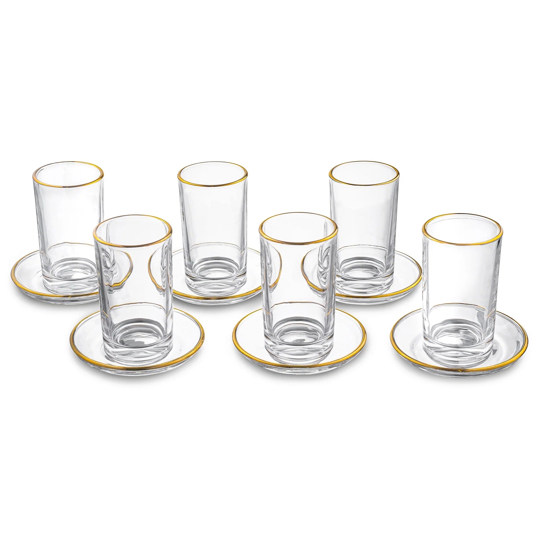 Waterdale Modern Glass Cups & Saucers Gold Rim, Set Of 6