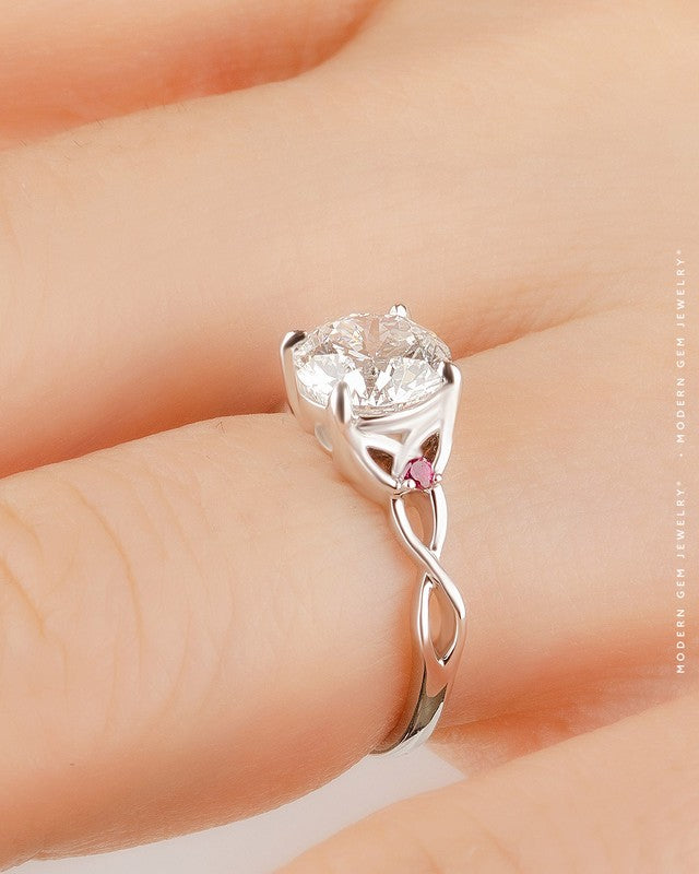 Celtic Knot Inspired Diamond and Ruby Ring | Modern Gem Jewelry