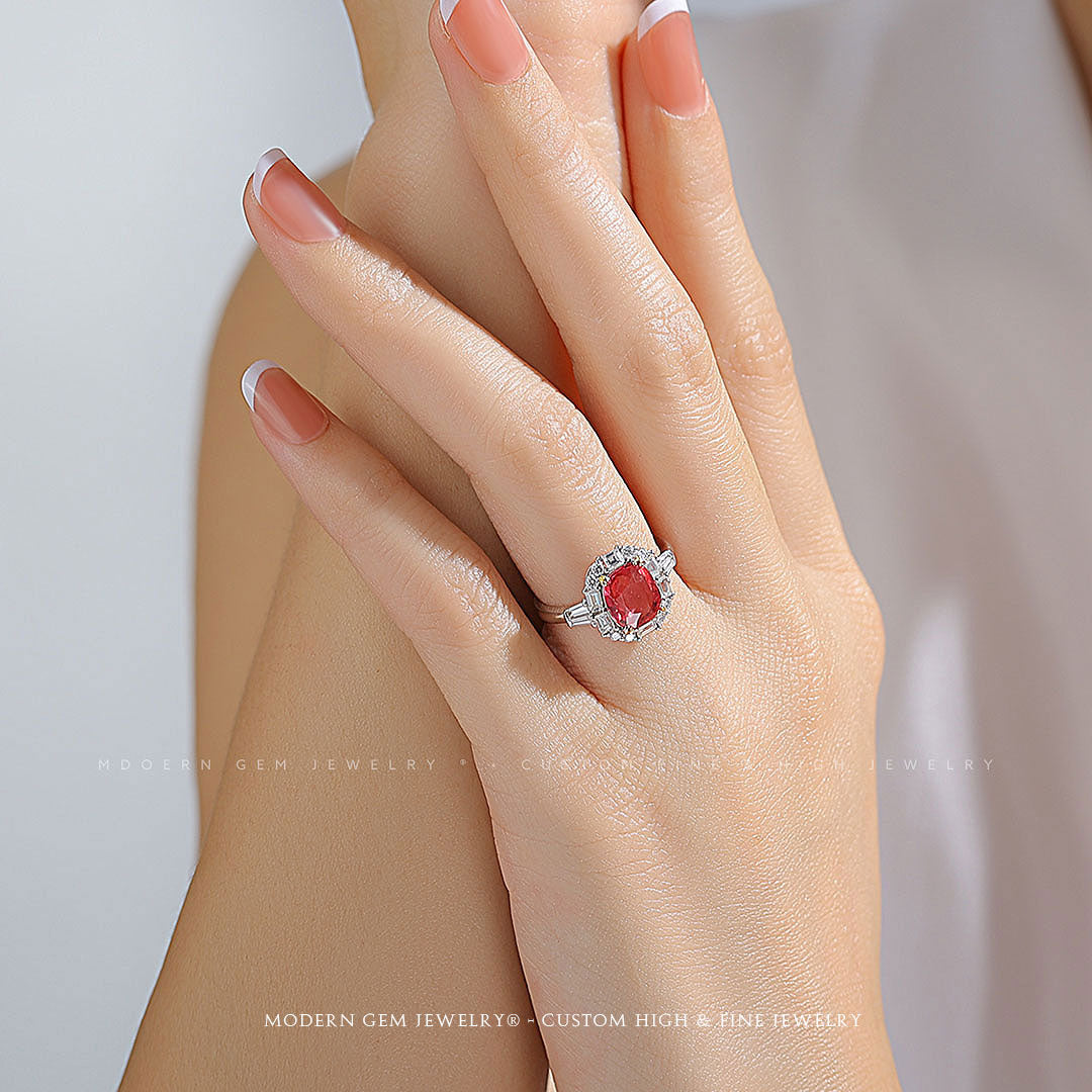 Ruby and Diamond Ring in White Gold | 1.6 carats GIA Ruby Ring | Modern Gem Jewelry