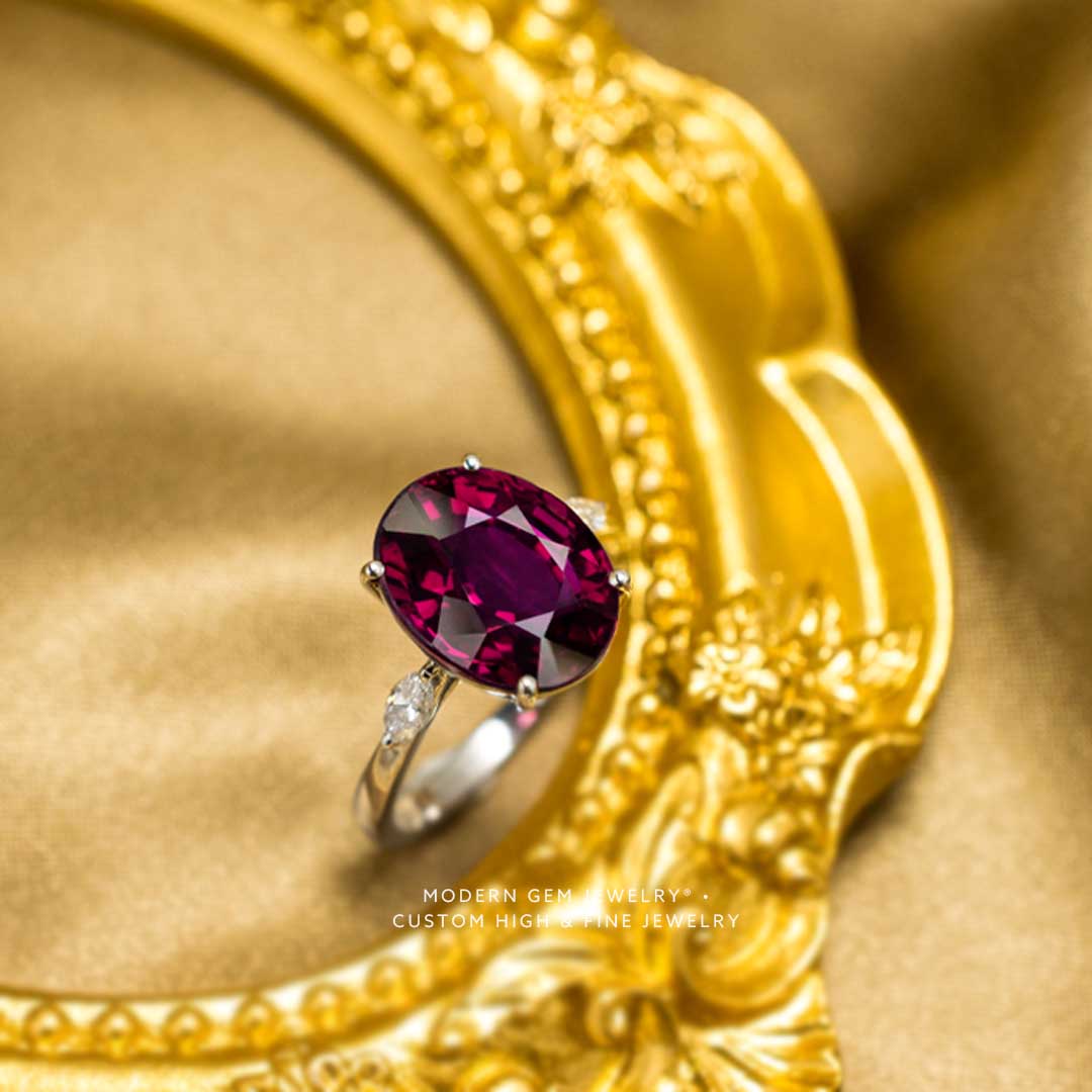 Oval Red Garnet Engagement Ring - Modern Gem Jewelry