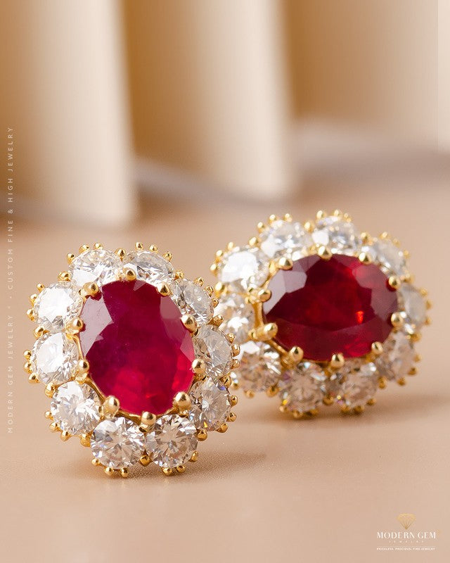 Oval Red Ruby Earrings | Modern Gem Jewelry