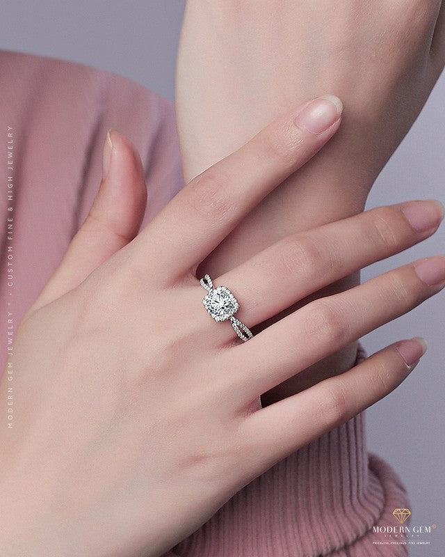 Split Shank Engagement Ring In 18K White Gold | ModernGem Jewelry