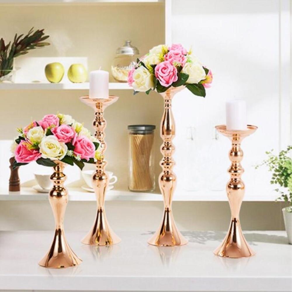 Golden Candle Holder Flower Vase Centerpiece