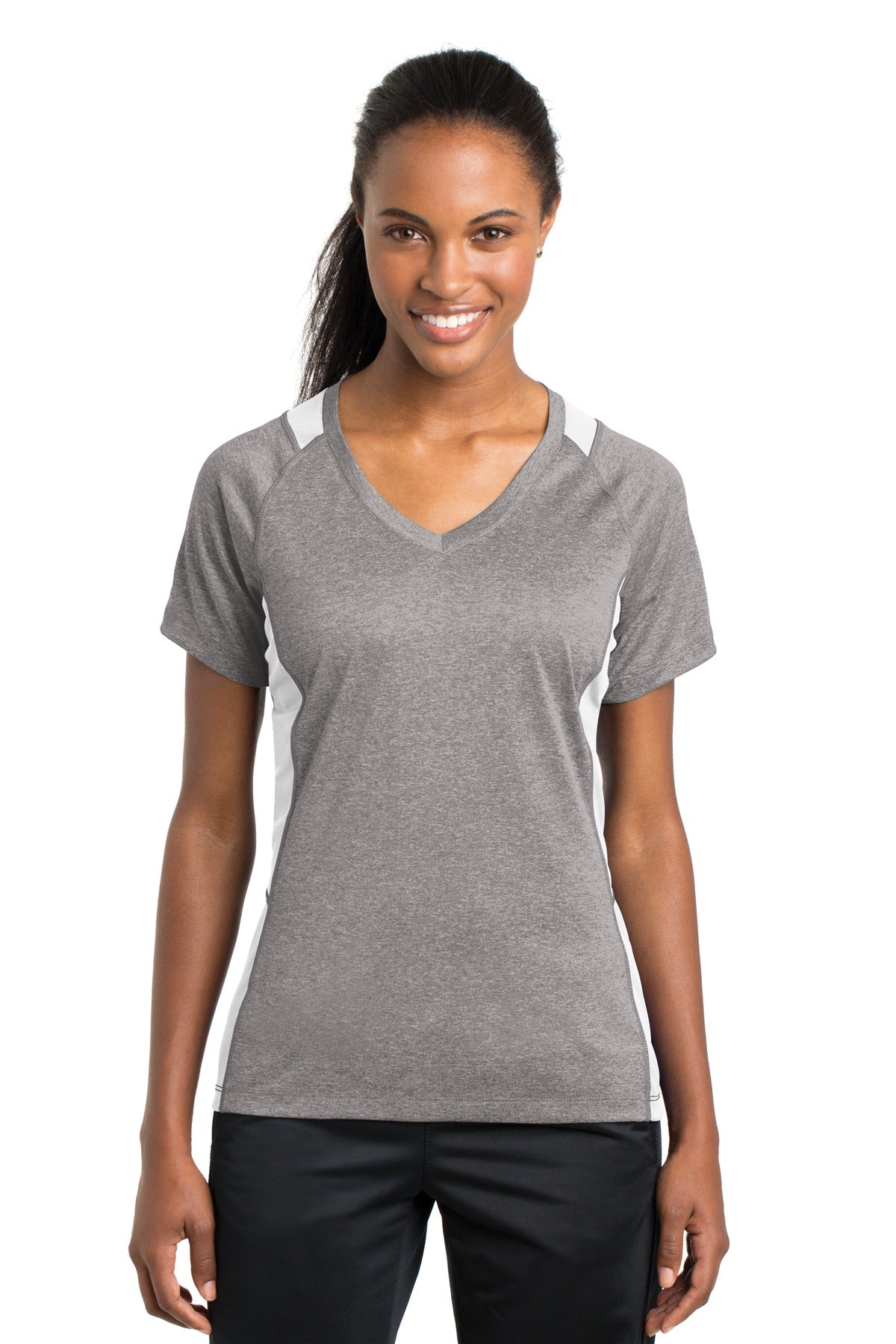 Sport-Tek? Ladies Heather Colorblock Contender? V-Neck Tee. LST361